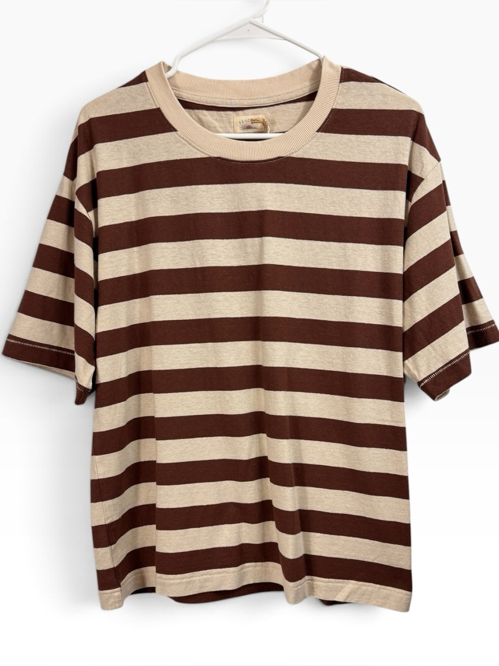 NWT Faherty Size Medium Espresso Brown Stripe Hemp Blend Vintage Tee T Shirt